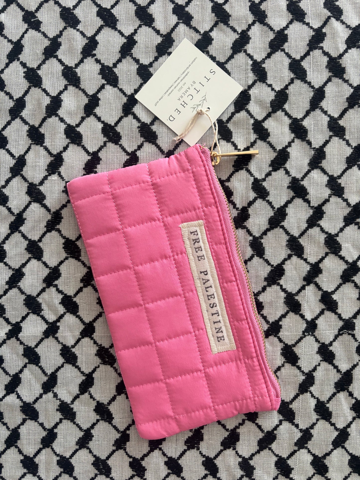 Pink Quilted Zipper Pouch