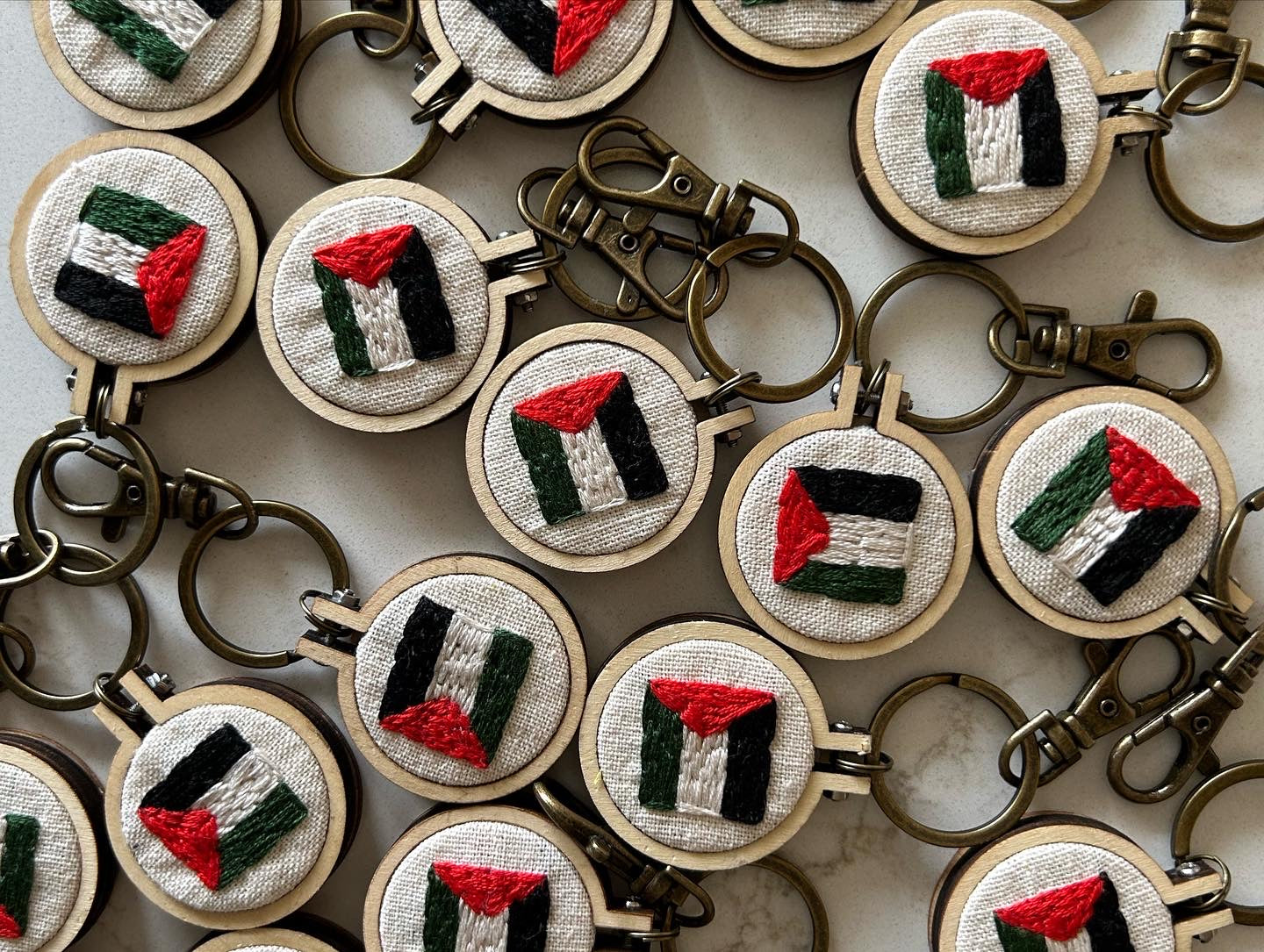 Hand Embroidered Mini Hoop Flag Keychains