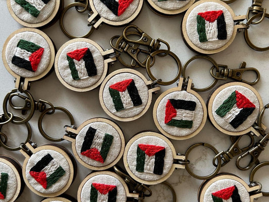Hand Embroidered Mini Hoop Flag Keychains