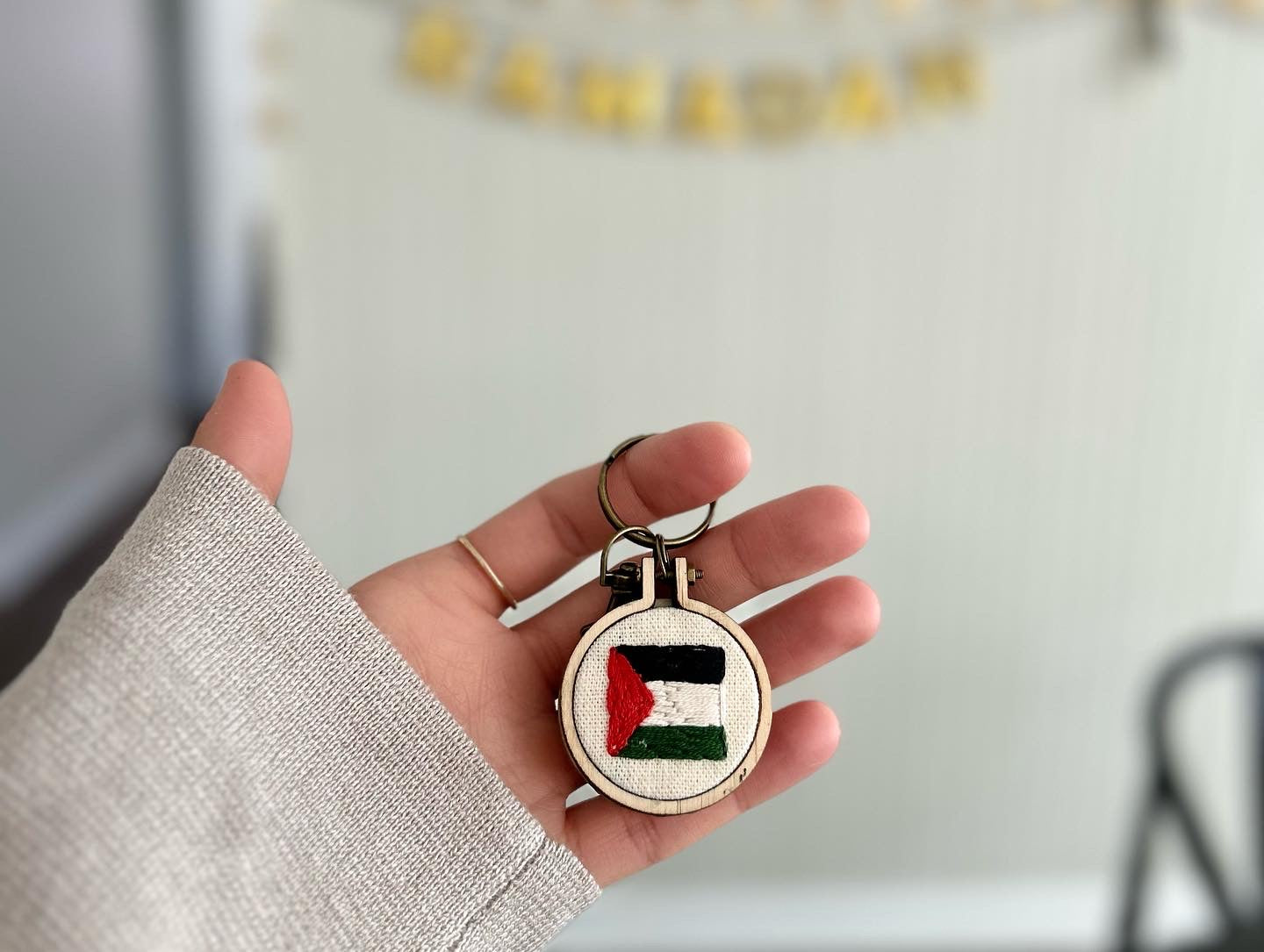 Hand Embroidered Mini Hoop Flag Keychains