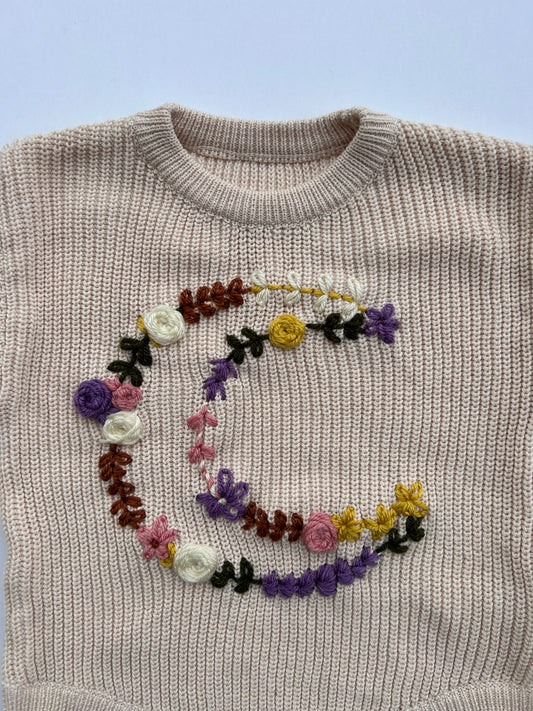 Hand Embroidered Chunky Knit Sweater Romper