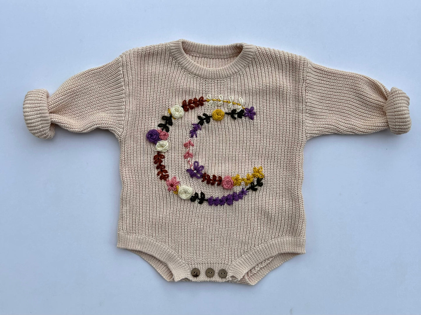 Hand Embroidered Chunky Knit Sweater Romper